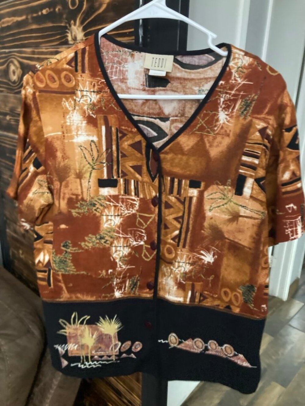 Teddi Brown Tribal Print Button Top Size S